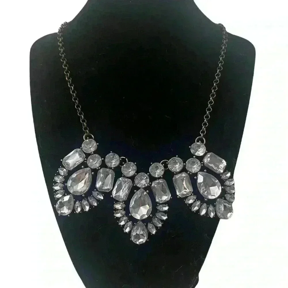J.Crew Large Rhinestone Cluster Statement Necklace